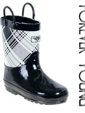 Kids Rainboots, Faux Fur Lined Rain Boots, K-1560, Black Plaid, Size 11